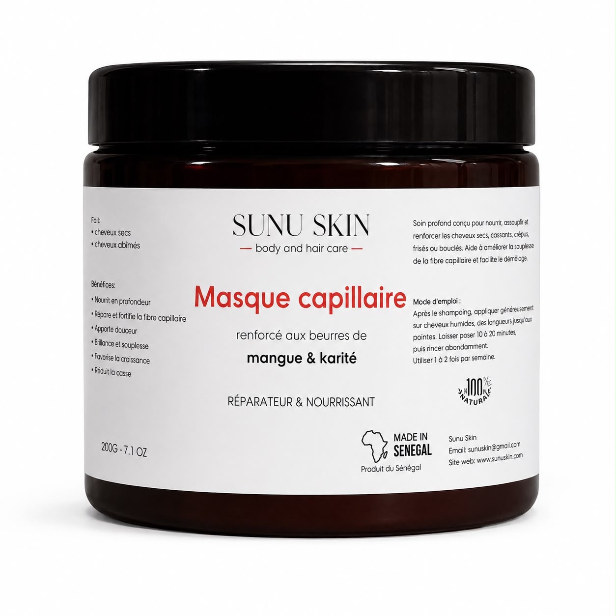 Pot ambré du masque capillaire Sunu Skin Mangue et Karité